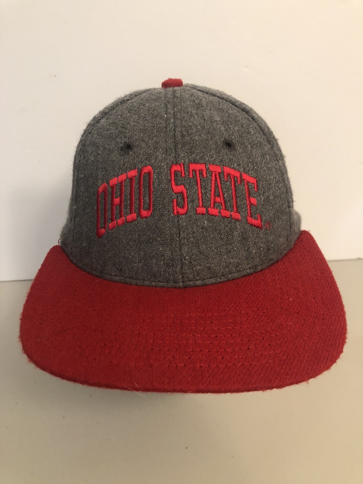 Ohio State University Square Wool Baseball Hat Cap Grey Red USA Made