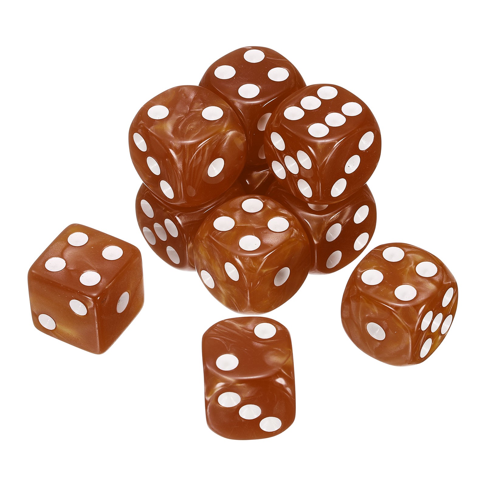 10Pcs 6 Sided Colored Standard Dice, Acrylic D6 Pearl Pattern Dice, Brown