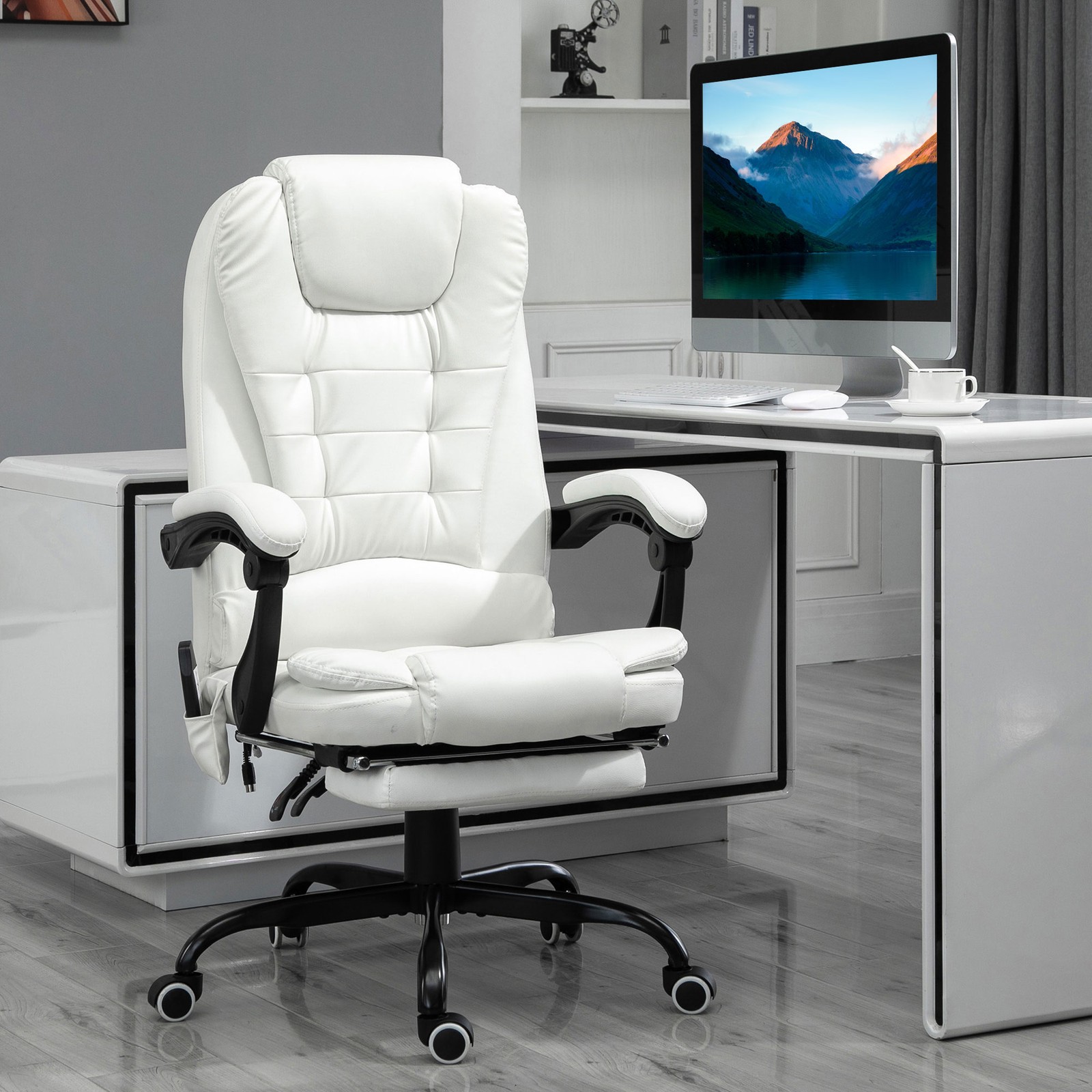 7-Point Vibrating Massage Office Chair with High Back White
