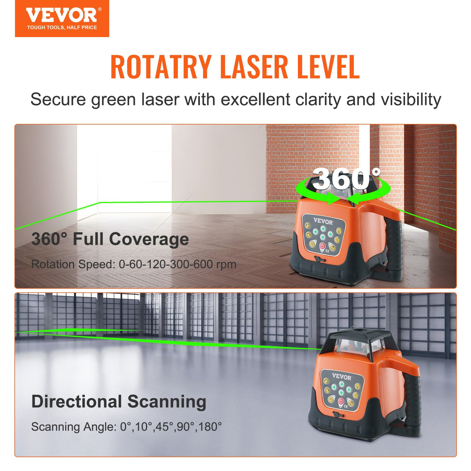 Laser Level, 2000ft, Battery Included