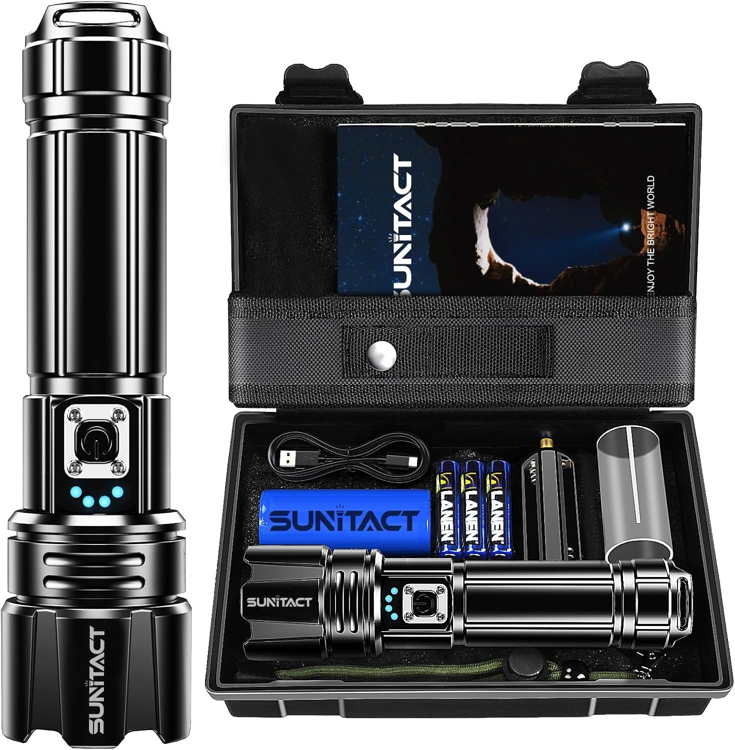 Linterna LED Recargables Tacticas Militar de Alta Potencia de Bateria Flashlight