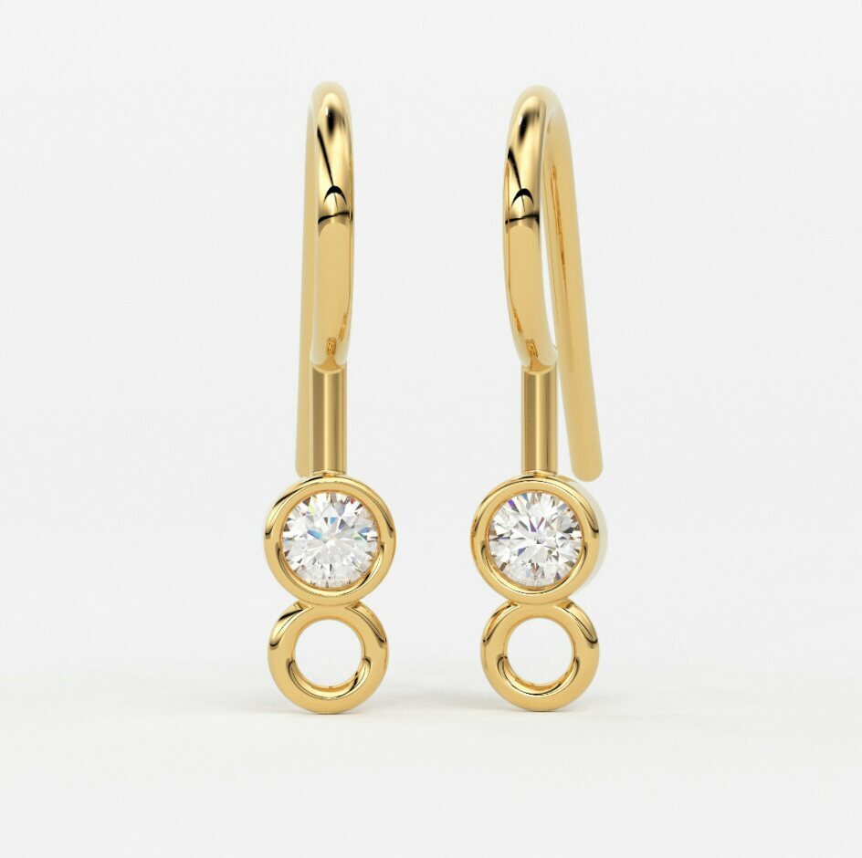 14K Solid yellow Gold Ear Wire Finding Natural Diamond Earring Jewelry Findings.