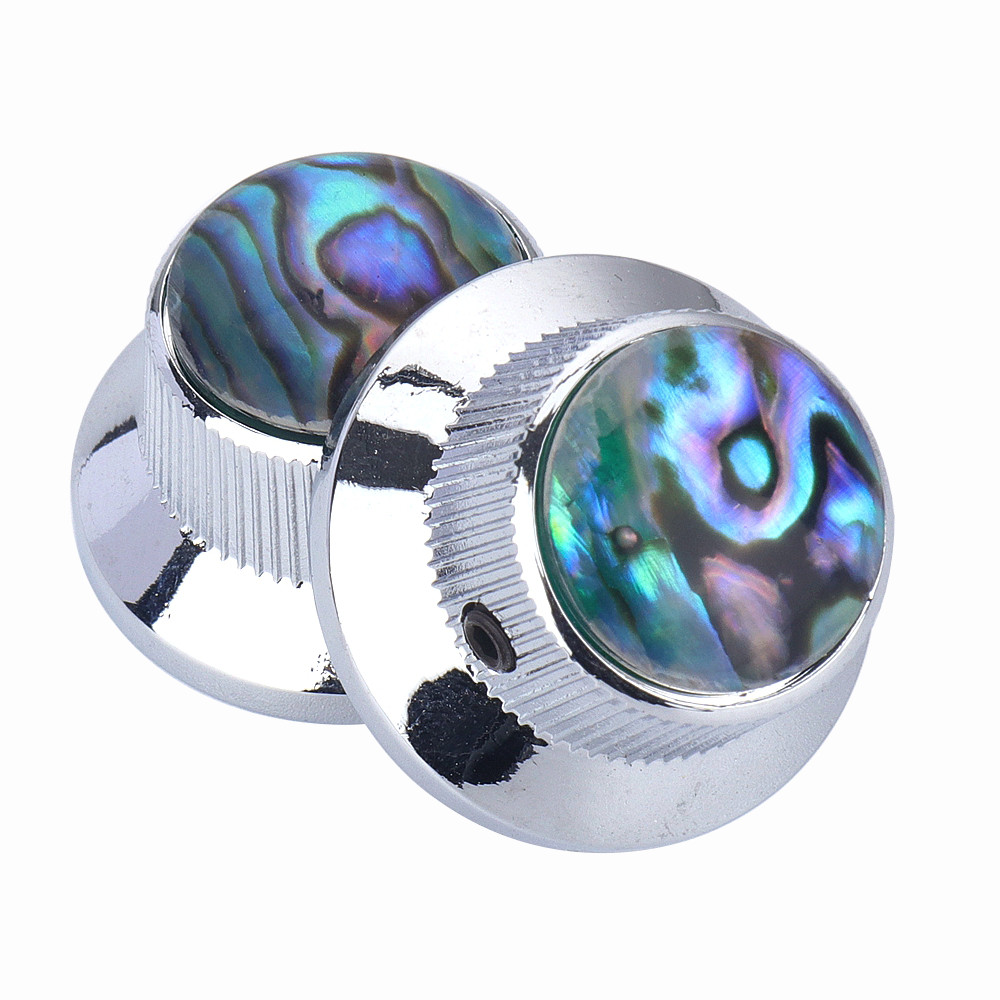 4Pcs Abalone Top Hat Knobs Metal Bell Knobs for Guitar Bass Parts Chrome