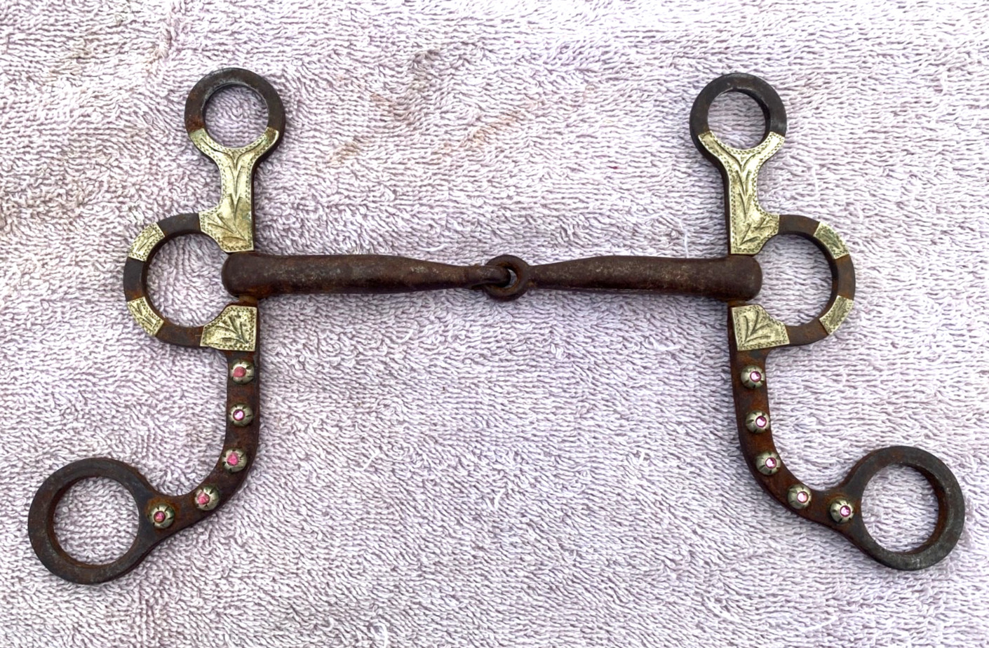 Used 5.25" ABR Western Argentine snaffle bit w/German silver & pink stones