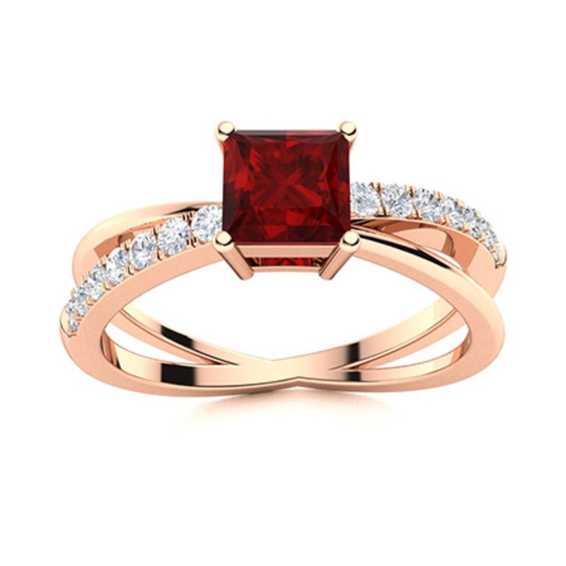 Natural Garnet New Solitaire with Accents Mother Ring Sterling Silver