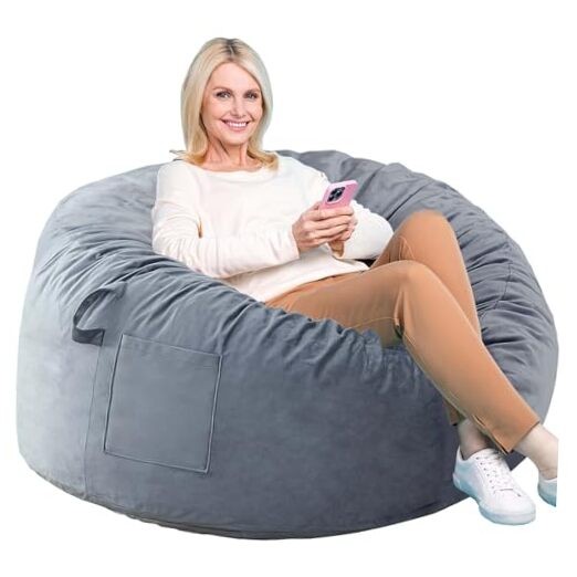 Bean Bag Chairs, Memory Foam Stuffing Bean Bag Chair Medium (36x36x23 In) Grey