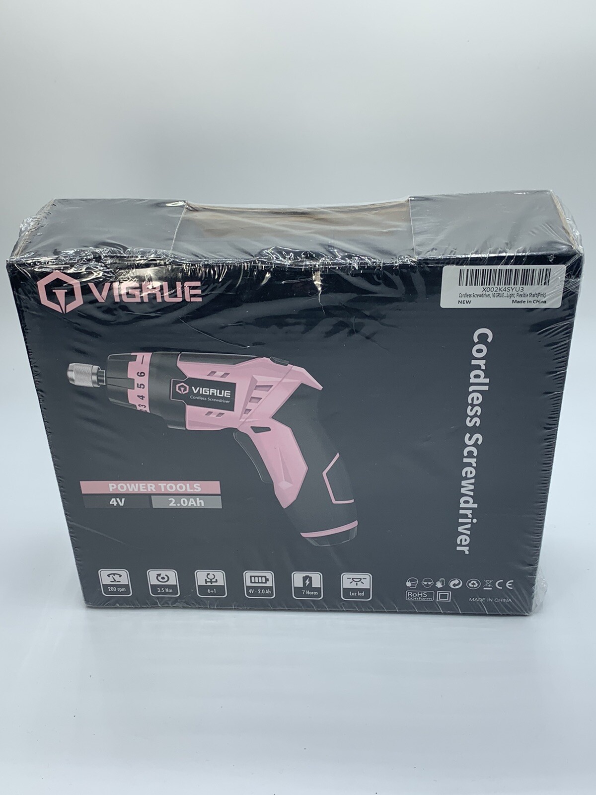 Vigrue cordless screwdriver rechargeable electric, 4V max 2000 Pink - New