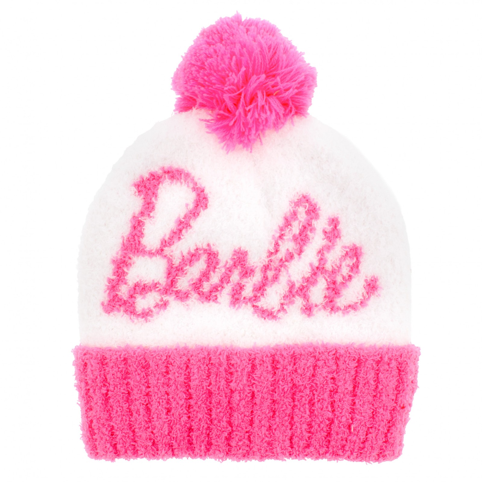 Barbie Logo Toddler Fuzzy Cuffed Pom Beanie Pink