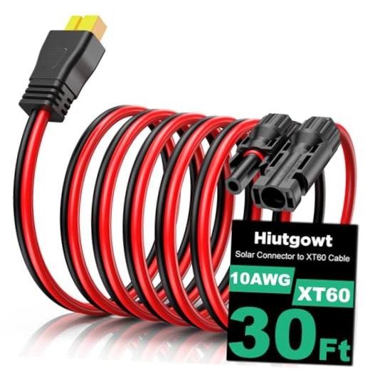 10AWG XT60 Solar Cable 30FT Extension for Portable Power Station | Red&Black 30