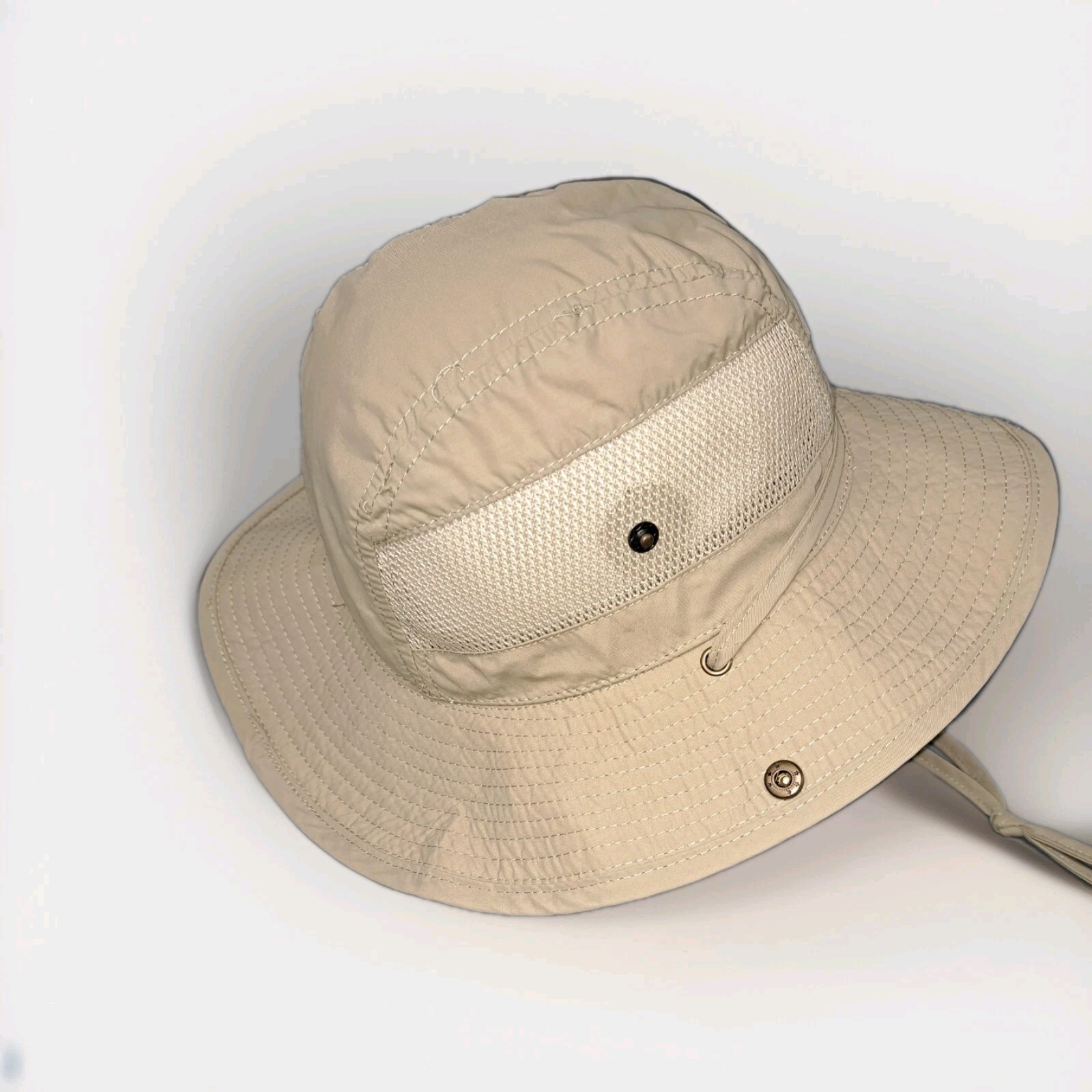 Magellan Bucket Hat Unisex Medium Tan Chin Strap Snap Side Breathable