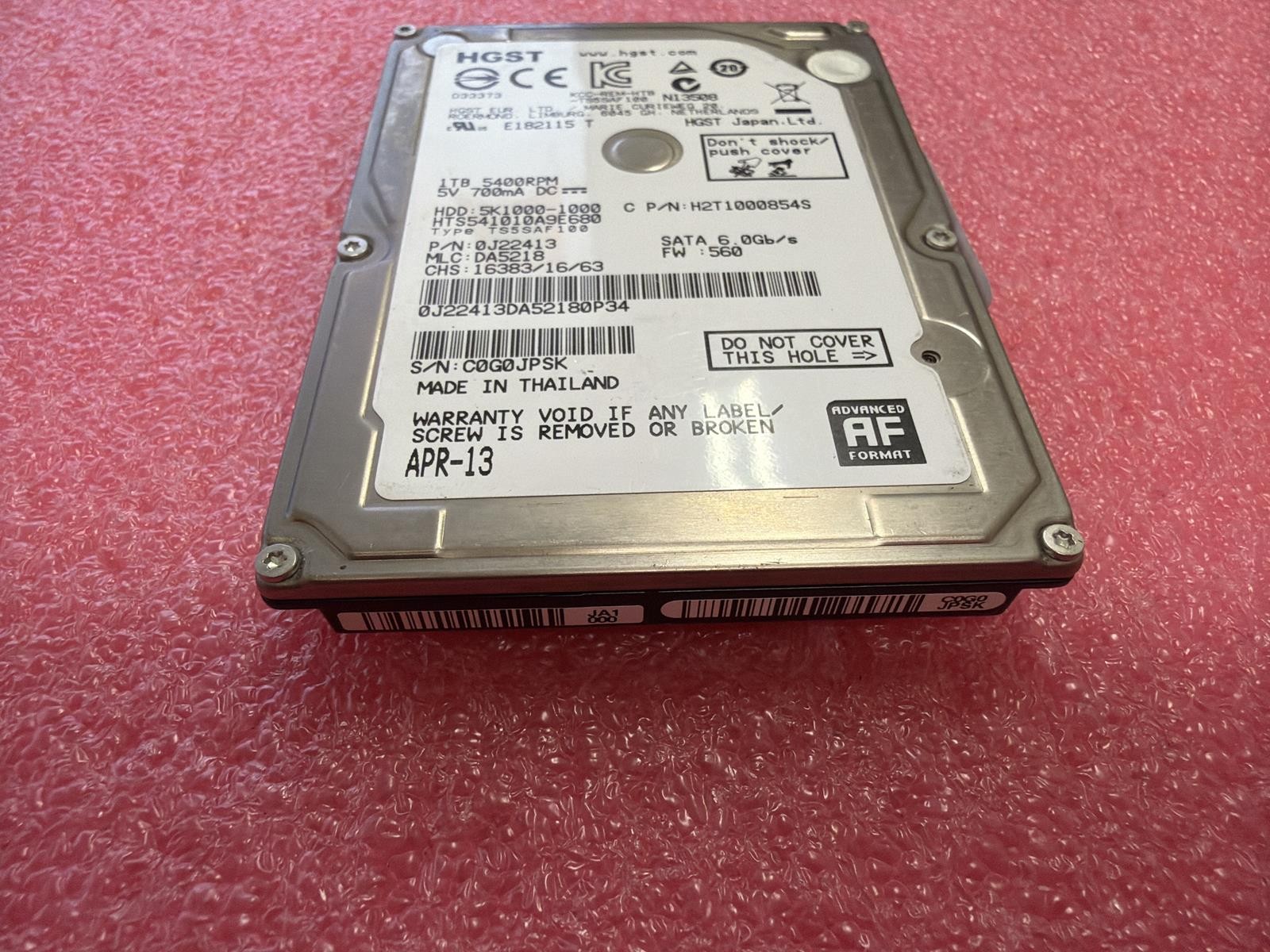 HITACHI HGST HTS541010A9E680 1TB 2.5 SATA HDD