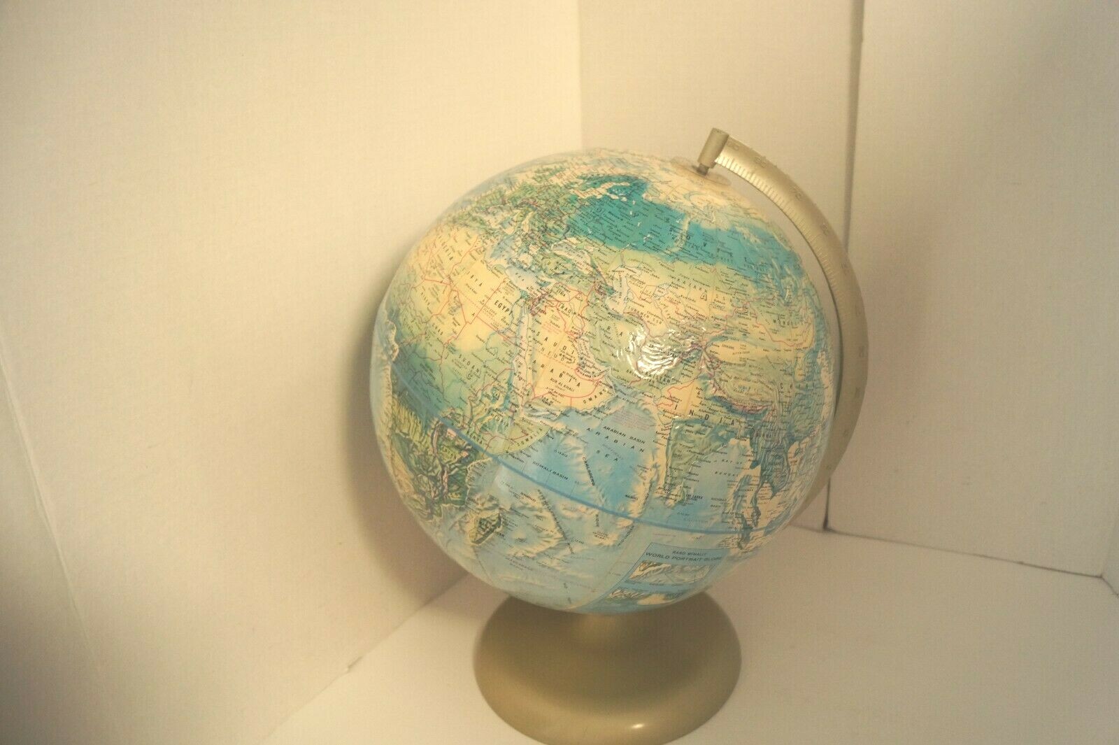 Vintage 12" Rand McNally World Portrait Globe Raised Topography Stand