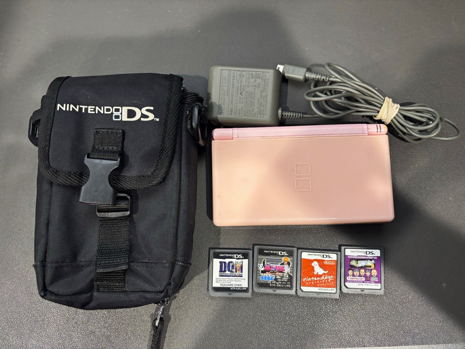 Nintendo DS Lite Pink Bundle w/ Charger, Case & 4 Games