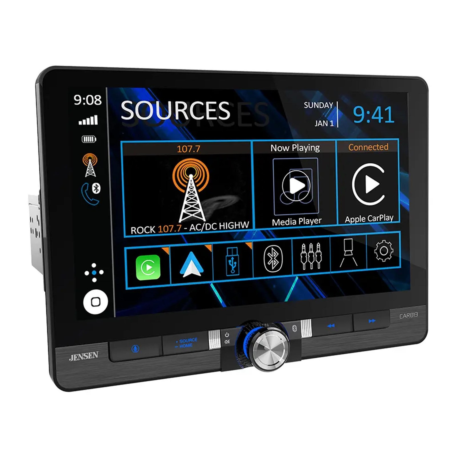 Jensen CAR813 8" Touch Screen Multimedia Receiver, Wireless Apple CarPlay/Auto