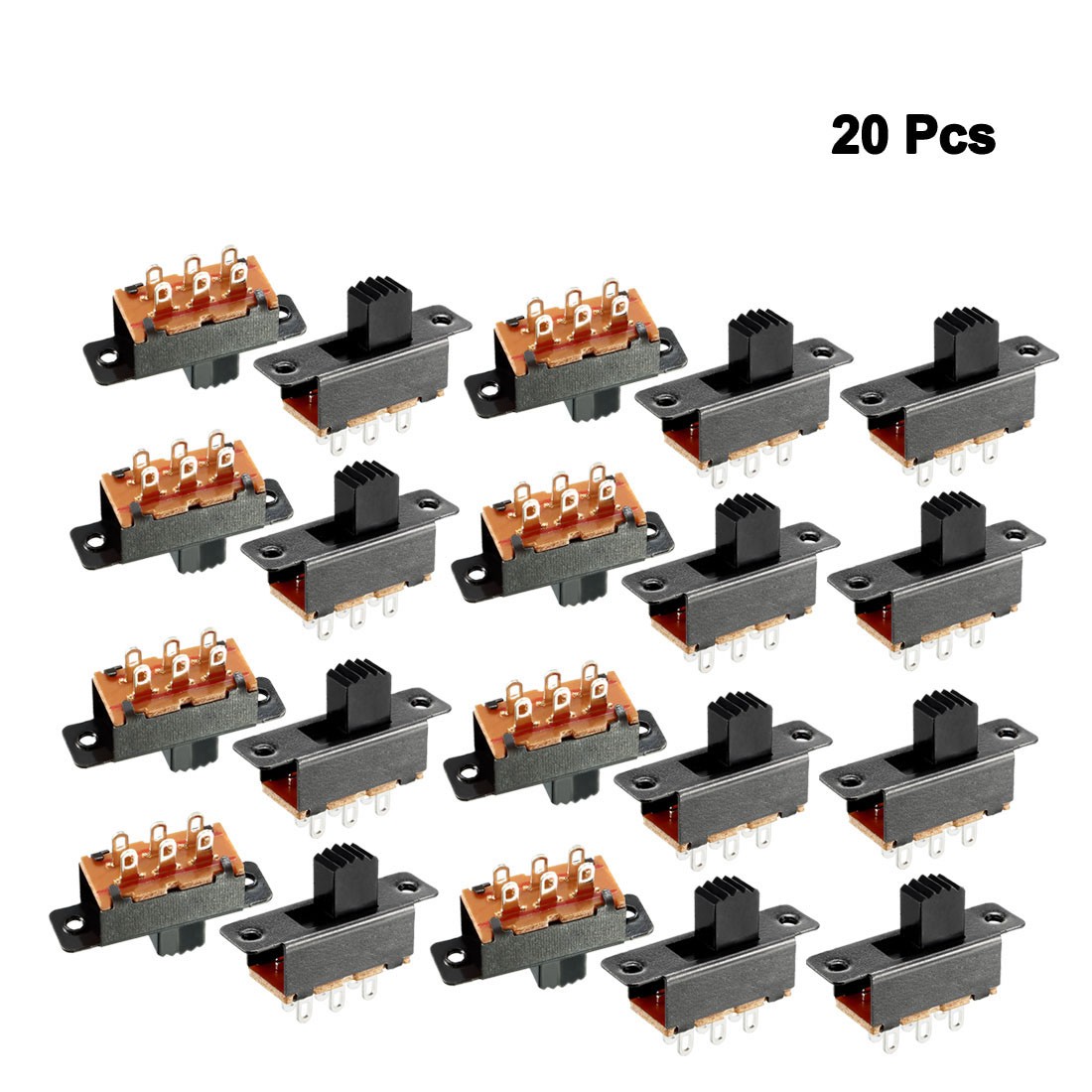 20pcs 5mm Vertical Slide Switch DPDT 6 Terminals PCB Panel Latching 2P2T