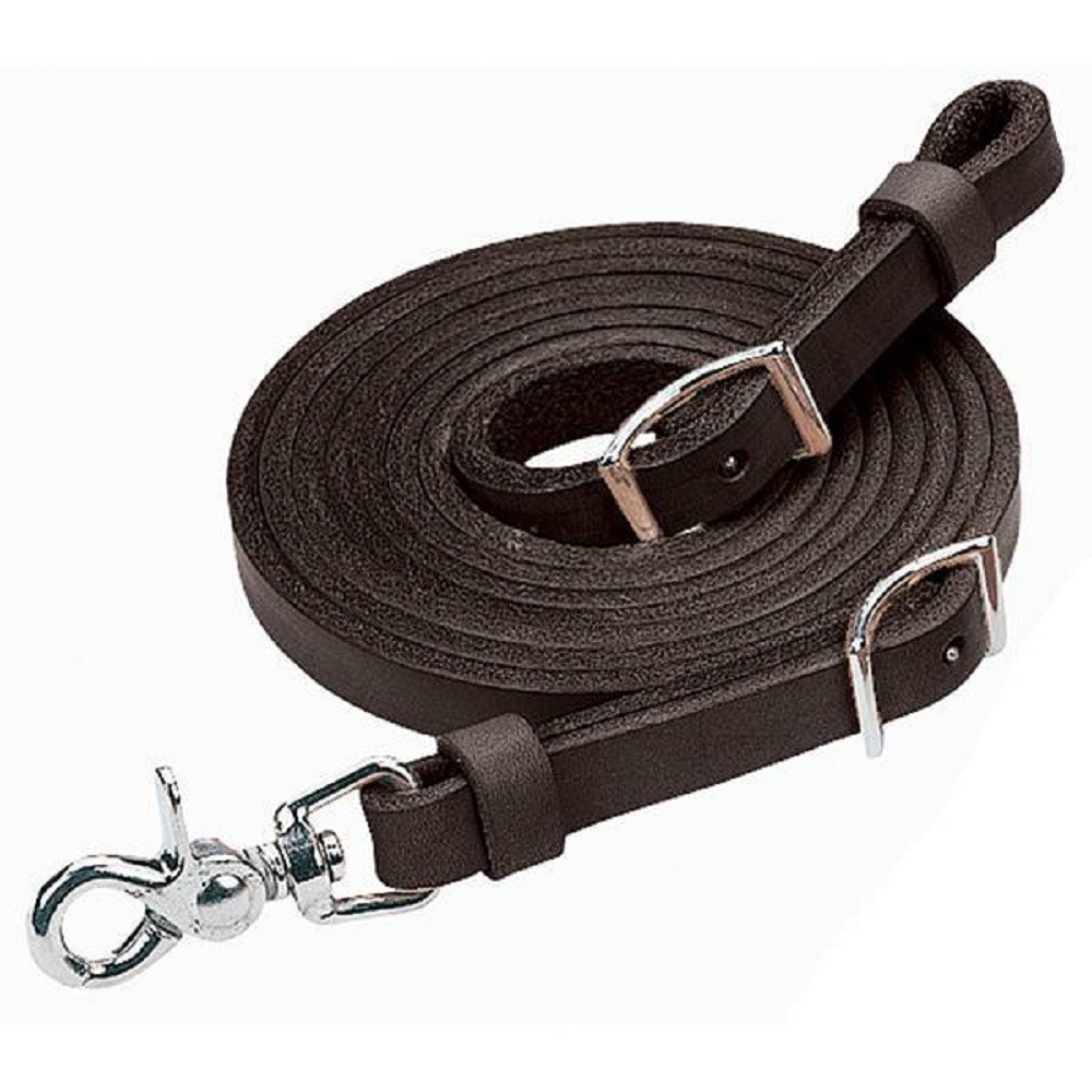 7' foot x 5/8" Weaver Leather BLACK LATIGO LEATHER ROPER REIN w/ Scissor snap