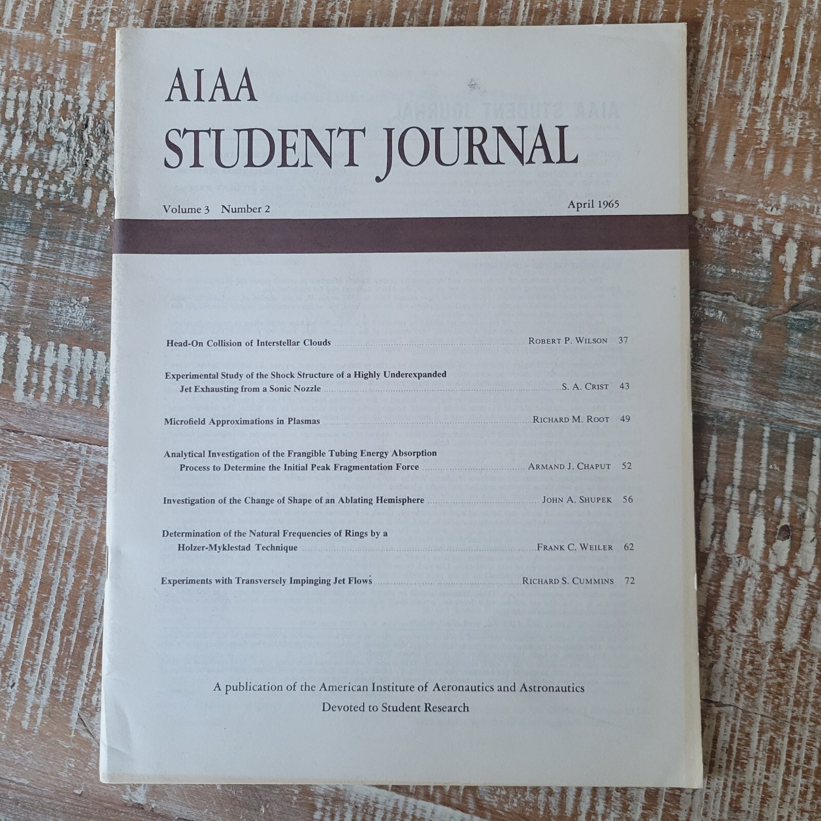 AIAA Student Journal Vol 3 No 2 American Institute Aeronautics Astronautics 1965