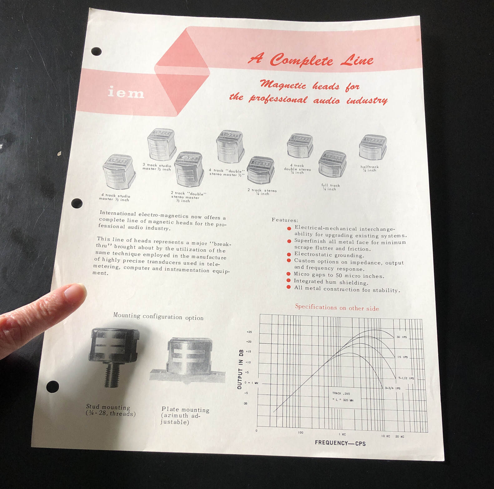 Vintage IEM Pro AUDIO MAGNETIC HEAD SPEC SHEET