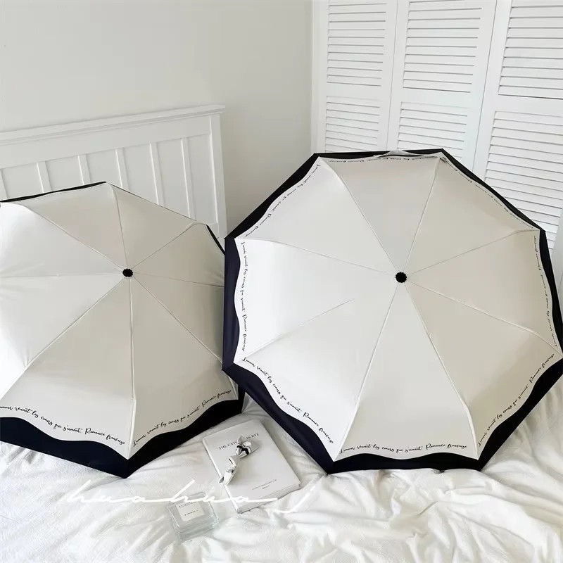 Romantic French-style automatic parasol rainproof and windproof black and white