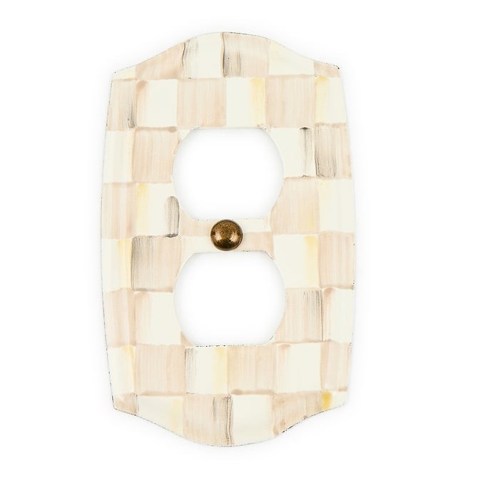 NEW MACKENZIE CHILDS DOUBLE OUTLET COVER MOCHA CHECK