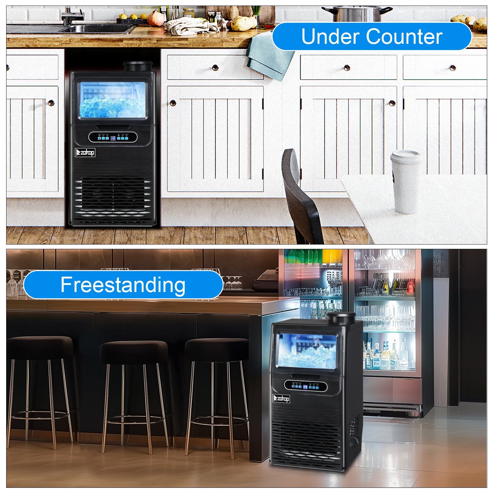 ZOKOP Electric 90lbs/24h Commercial Ice Maker Home Restaurant Bar Cube Machine