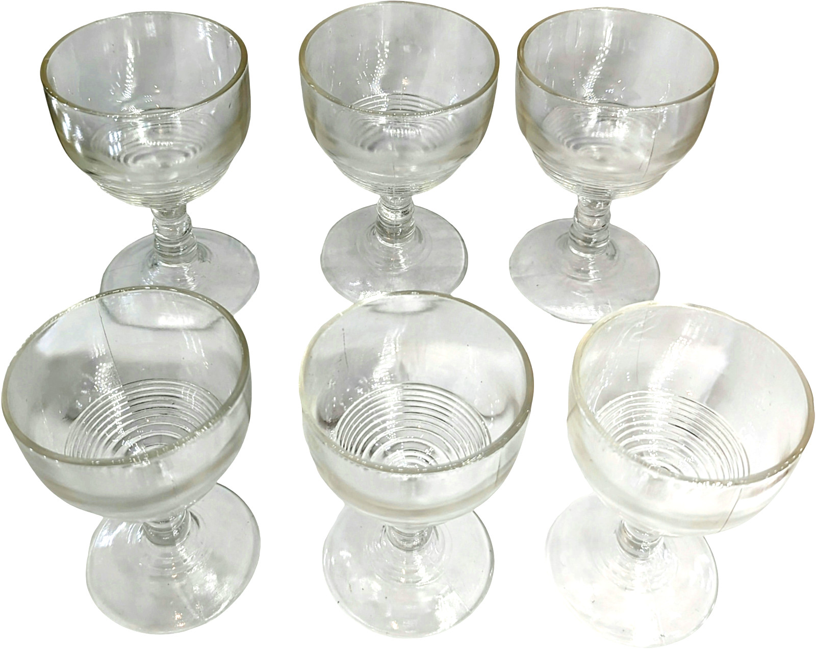 Vintage Set of 6 Small Clear Art Deco Sherry/Whiskey Cocktail Shot Glasses