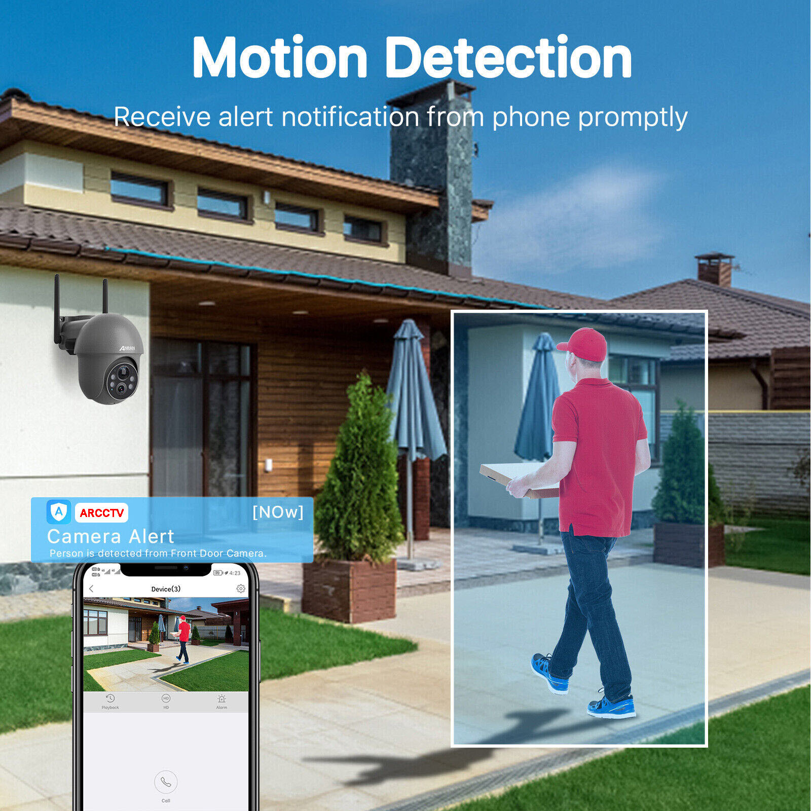 Wireless Security Camera System Solar Panel Battery 3MP PTZ 2Way Audio Outdoor