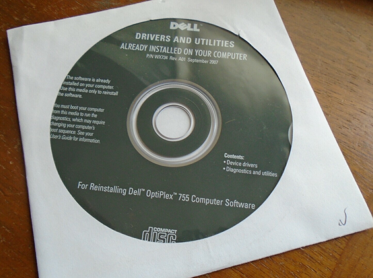 NEW OEM Dell OptiPlex 755 Desktop Computer Drivers and Utilities DVD  DP/N WX734
