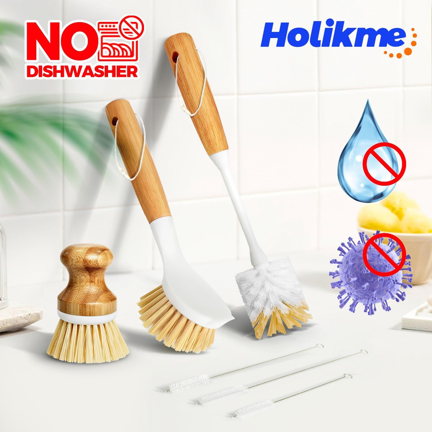 6 Pack Dish Brush Kitchen Brushes Set with Vegetable Palm Brush, Bottle Brush, D