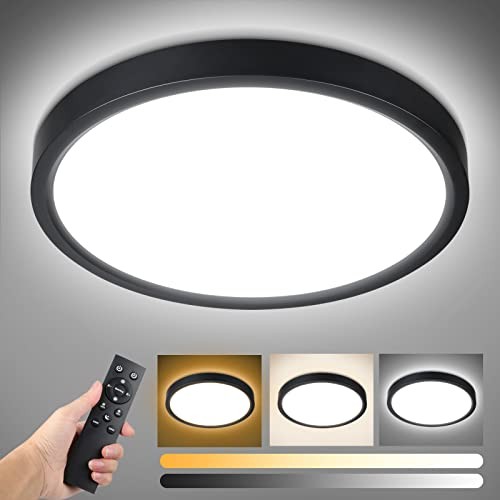 Dimmable LED Flush Mount Ceiling Light with Remote Control, 8.7inch Black