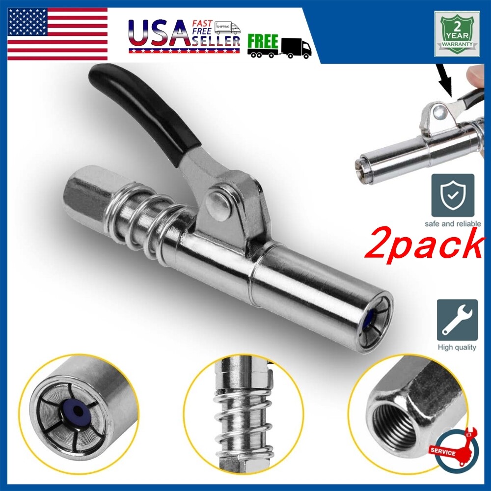 2pack Grease Gun Coupler XL - Extra reach for recessed grease fittings 10,000 PS