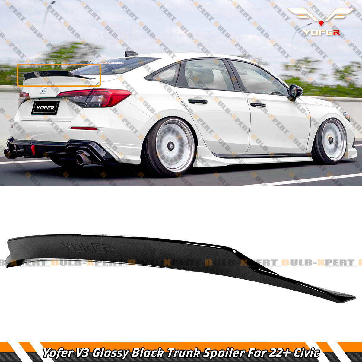 Yofer V3 Gloss Black HighKick Duckbill Trunk Spoiler For 2022-2026 Civic Sedan