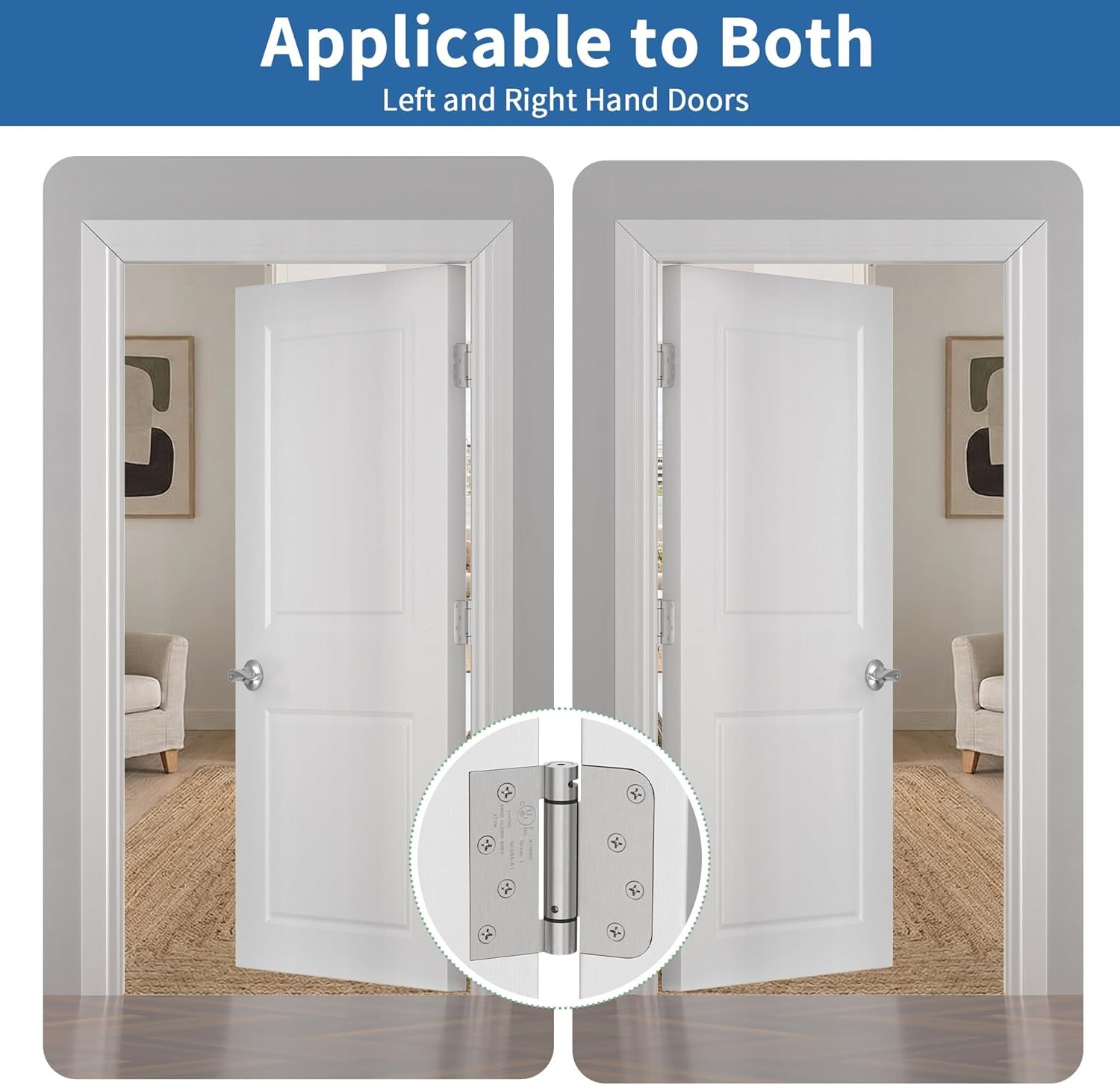4" Self Closing Hinges, Brushed Nickel, Spring Loaded 5/8" Radius, 2-Pack