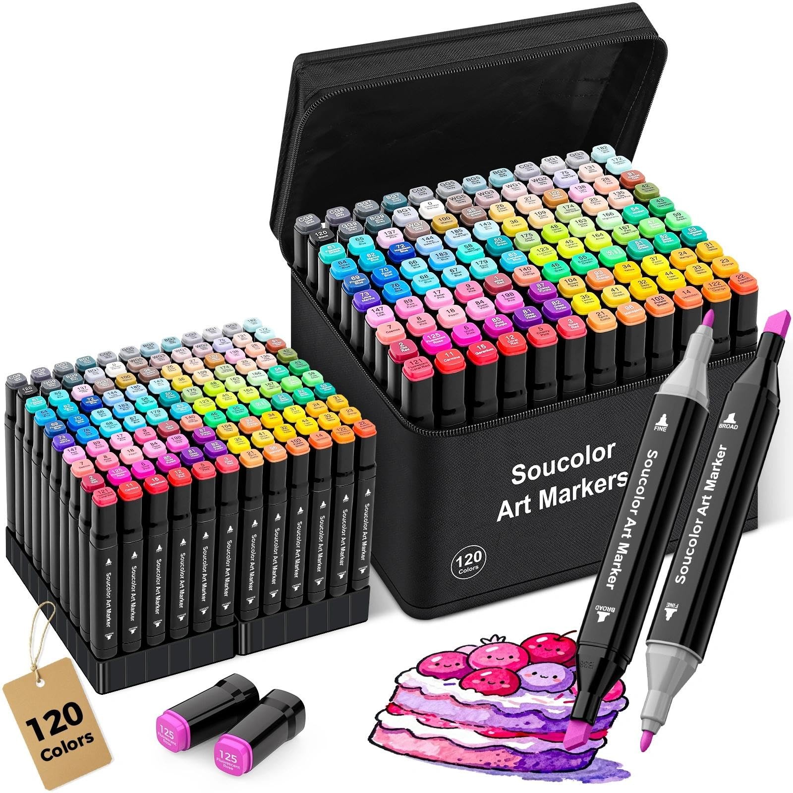 Soucolor Alcohol Markers 120 Colors with 1 Count (Pack of 120), 120 Color