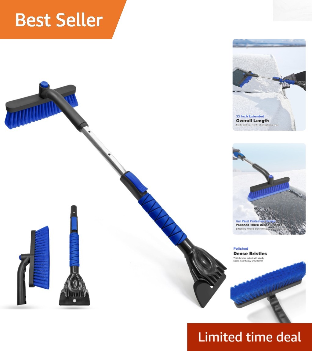 Lightweight Extendable 2-in-1 Snow Brush & Ice Scraper - 33 Inch with Soft Grip