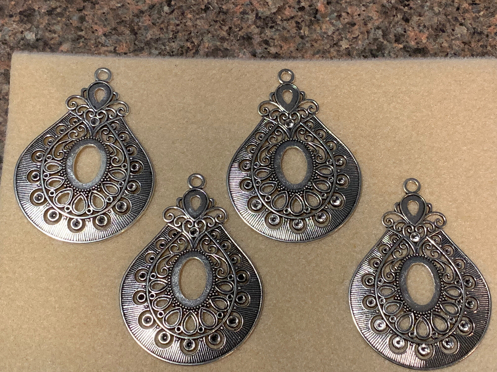 LOT OF 4 ORNATE ART DECO MULTI-BEZEL SET TEARDROP PENDANT SIL.PLATE SETTING-NEW
