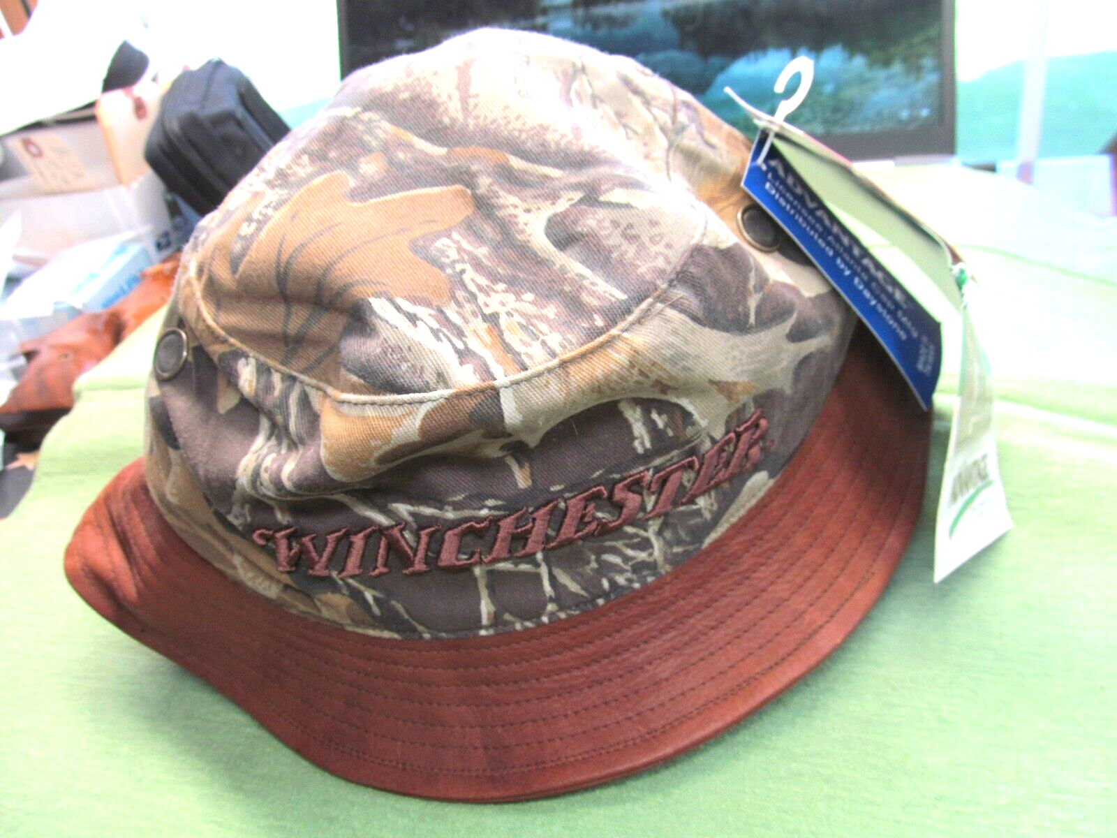 Winchester Boonie Style Camo/Leather Brim Hunting Cap/Hat - Appx 7-3/8" Size