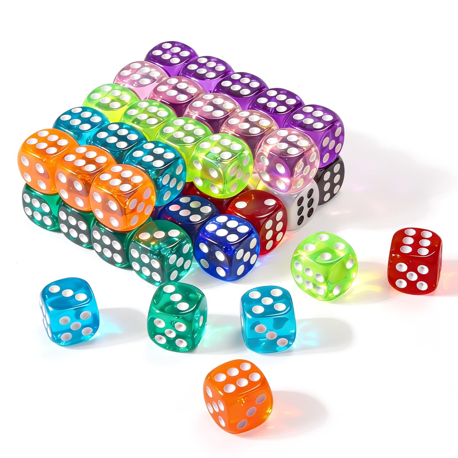 50 Pieces Dice Set, Translucent 6 Sided Colored Dices for Board Games, Math...