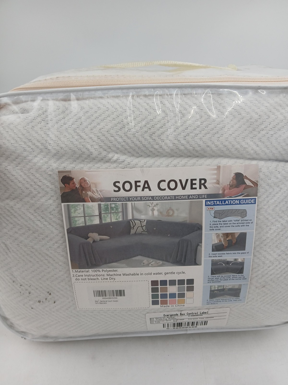 White Herringbone Corner Sofa Slipcover Stretch Sectional Couch Protector Cover