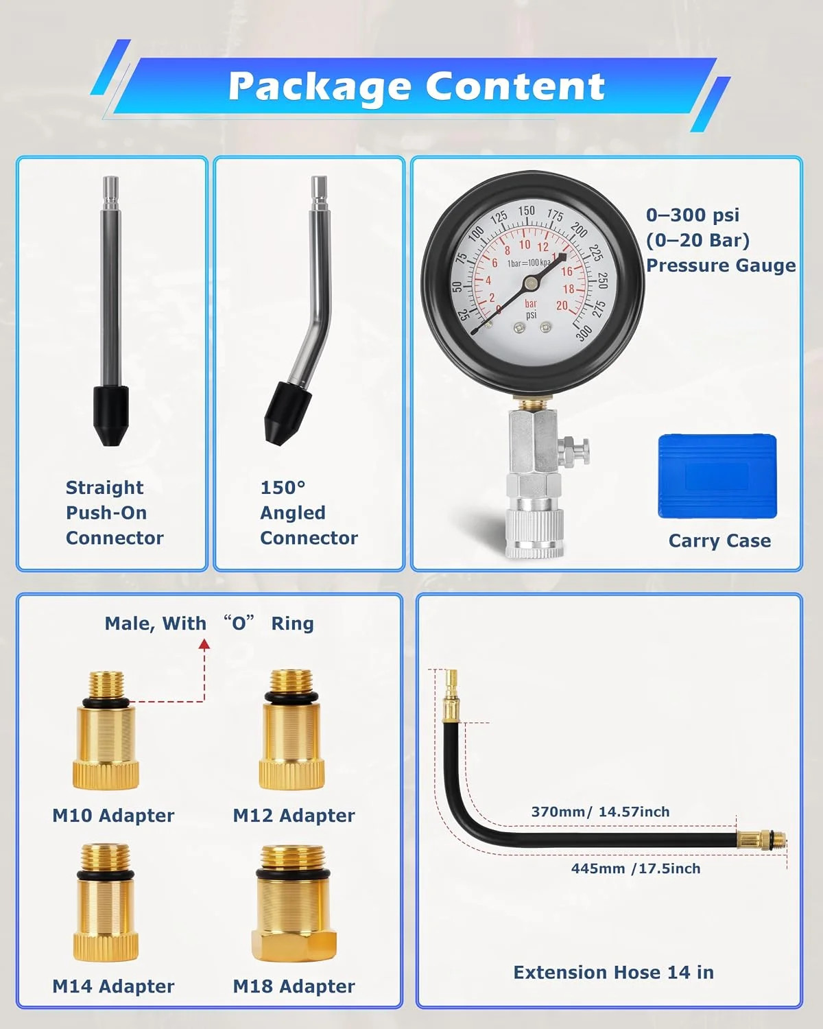 Professional Petrol Engine Compression Tester Kit Set for Automotives and Motorc
