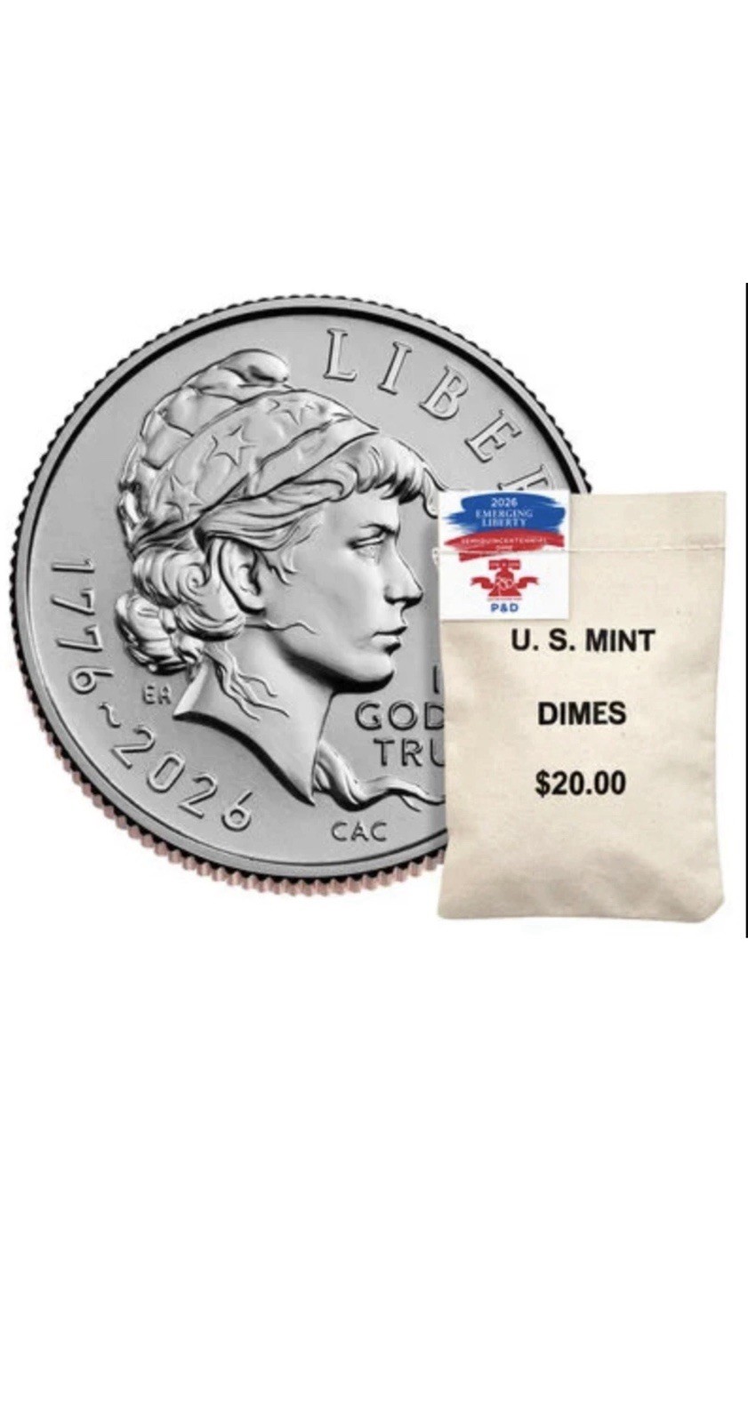 Semiquincentennial Dime 2026 Rolls/Bags-Emerging Liberty 200 Coin Bag PRESALE