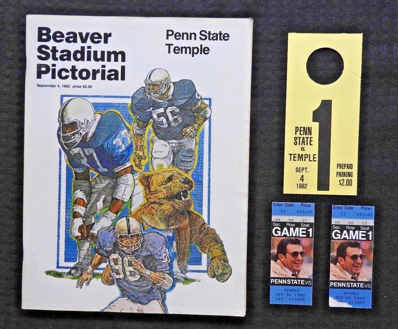 SEPT 4 1982 PENN STATE LIONS vs TEMPLE OWLS FOOTBALL PROGRAM + GAME TICKETS MORE