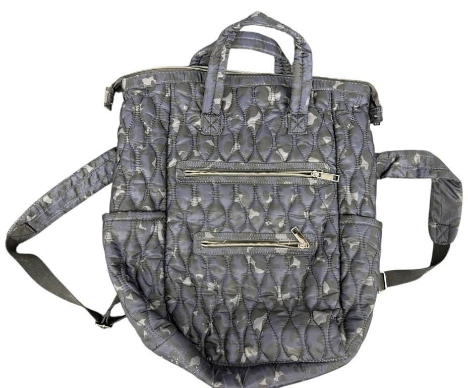 Camo Quilted Convertible Backpack Crossbody Travel Bag Multi Pocket Lightweight