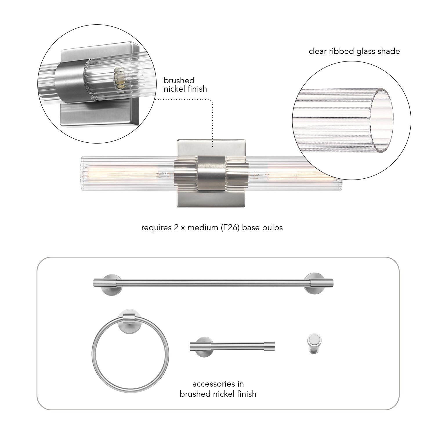 STYLE SELECTIONS 5 pc vanity light/bath hardware kit-brushed nickel 5742831