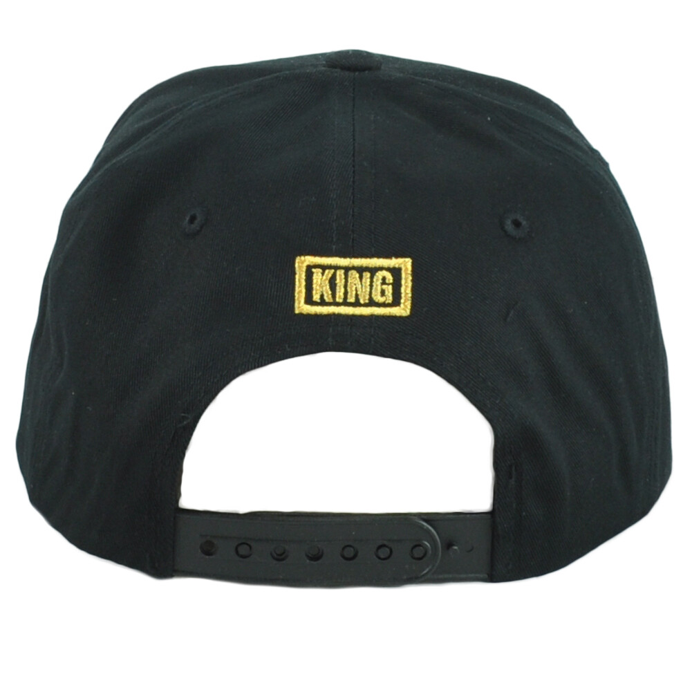 Top Level King Lion Flat Bill Black Gold Structured Adults Men Snapback Hat Cap