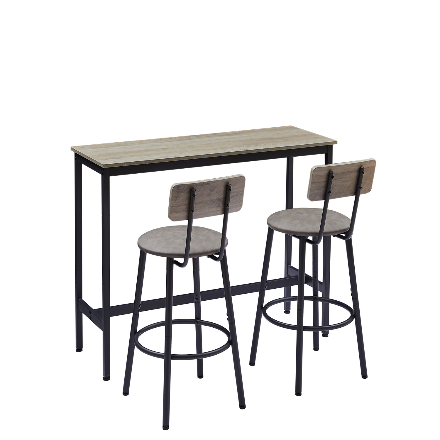 3 Piece Bar Table Set Counter Height Kitchen Pub Table w/ 2 Bar Stool Grey
