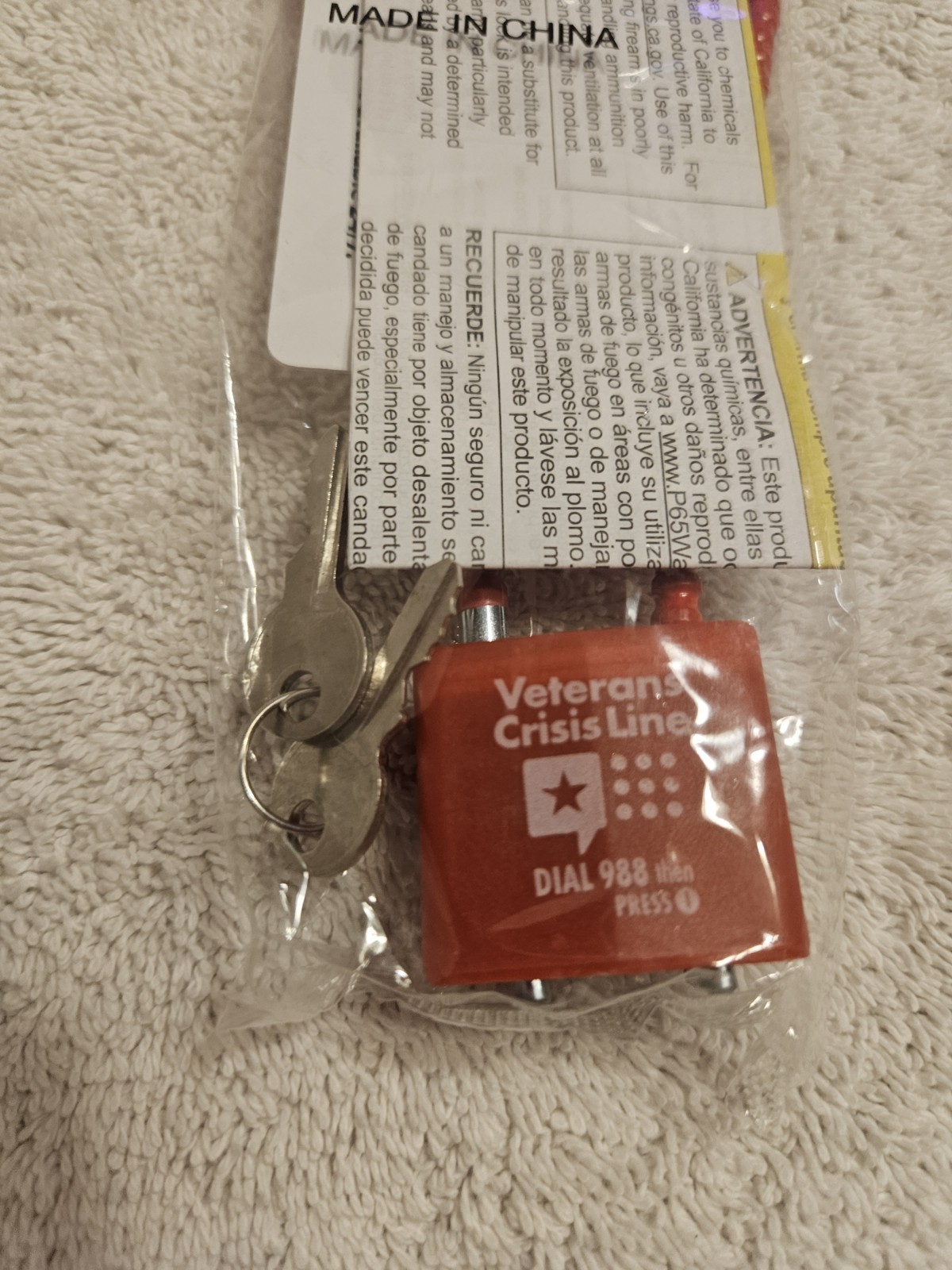NEW Veteran Crisis Line Cable Gun Lock includes 2 Keys 8 inch