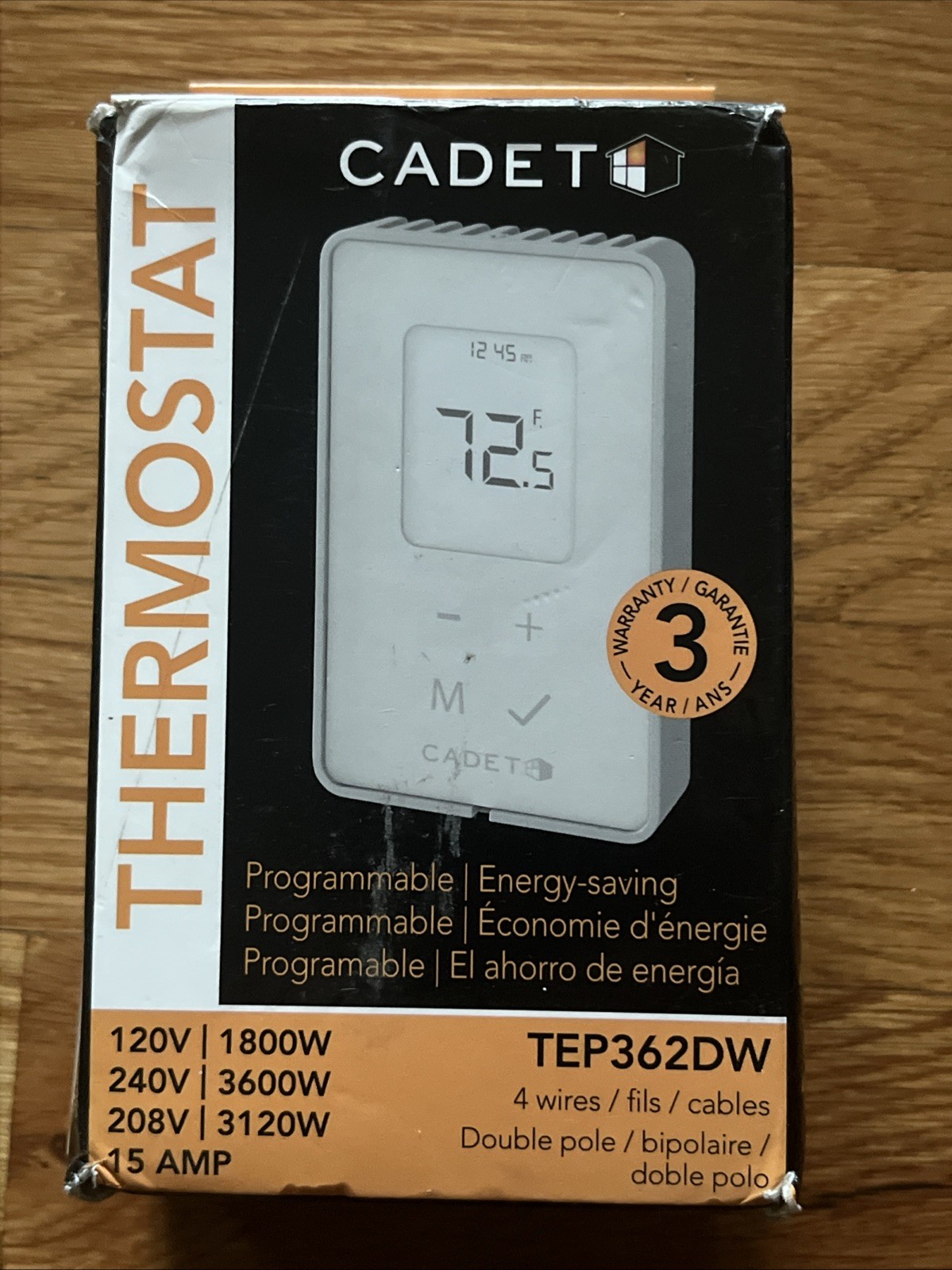 Cadet TEP362DW Programmable Thermostat, Digital, 120/240/208V, White