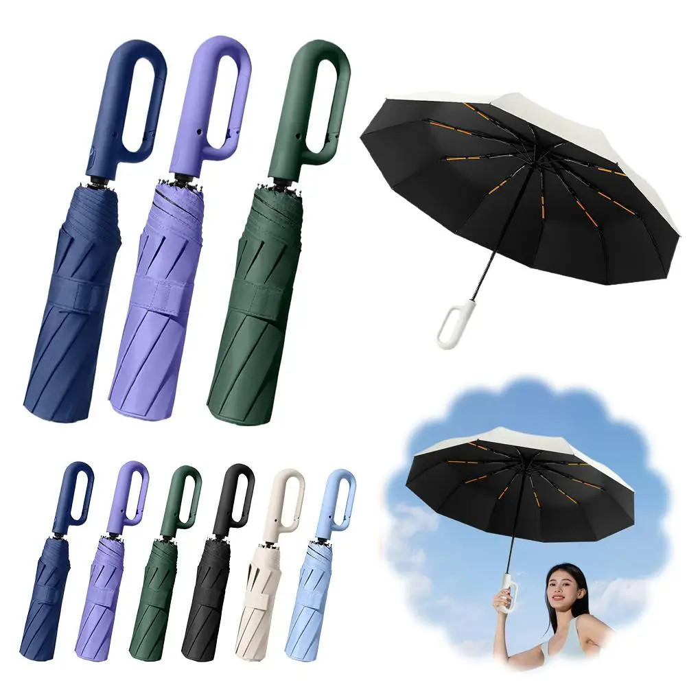 Ring Buckle Design 10 Rib Fully Automatic Umbrella For Men Small Compact  Foldin