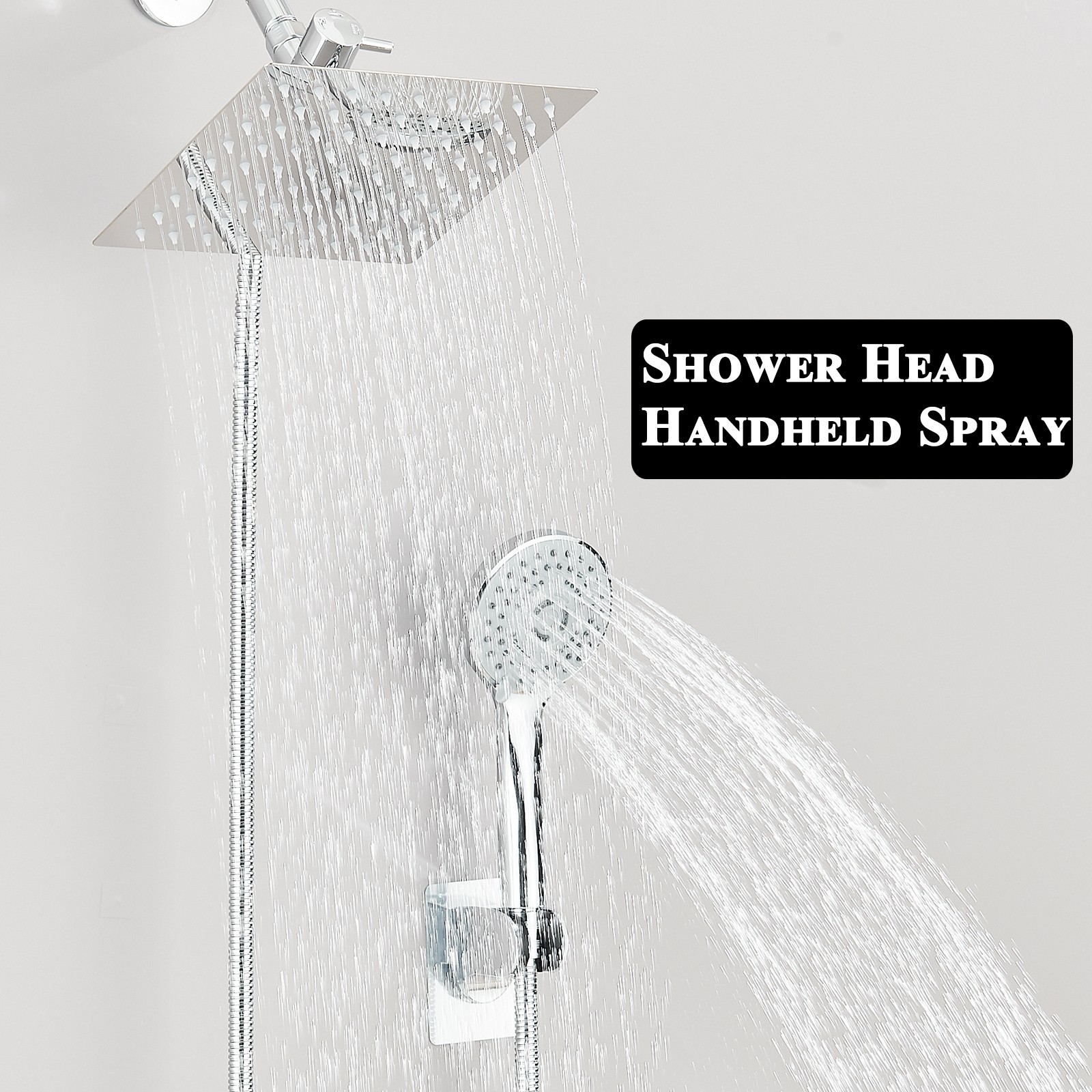 Chrome 8inch Rain Shower Head with Handheld Spray High Pressure Showerhead Combo